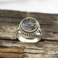 Labradorite Moon Face Ring, Sterling Silver Art Deco Ring, Handmade Labradorite Statement Ring