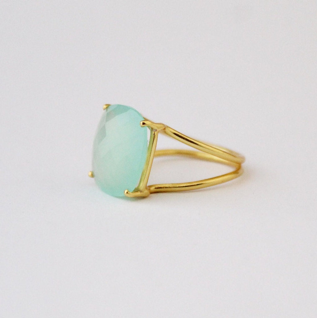 Aqua Chalcedony Ring: Sterling Silver March Birthstone Jewelry