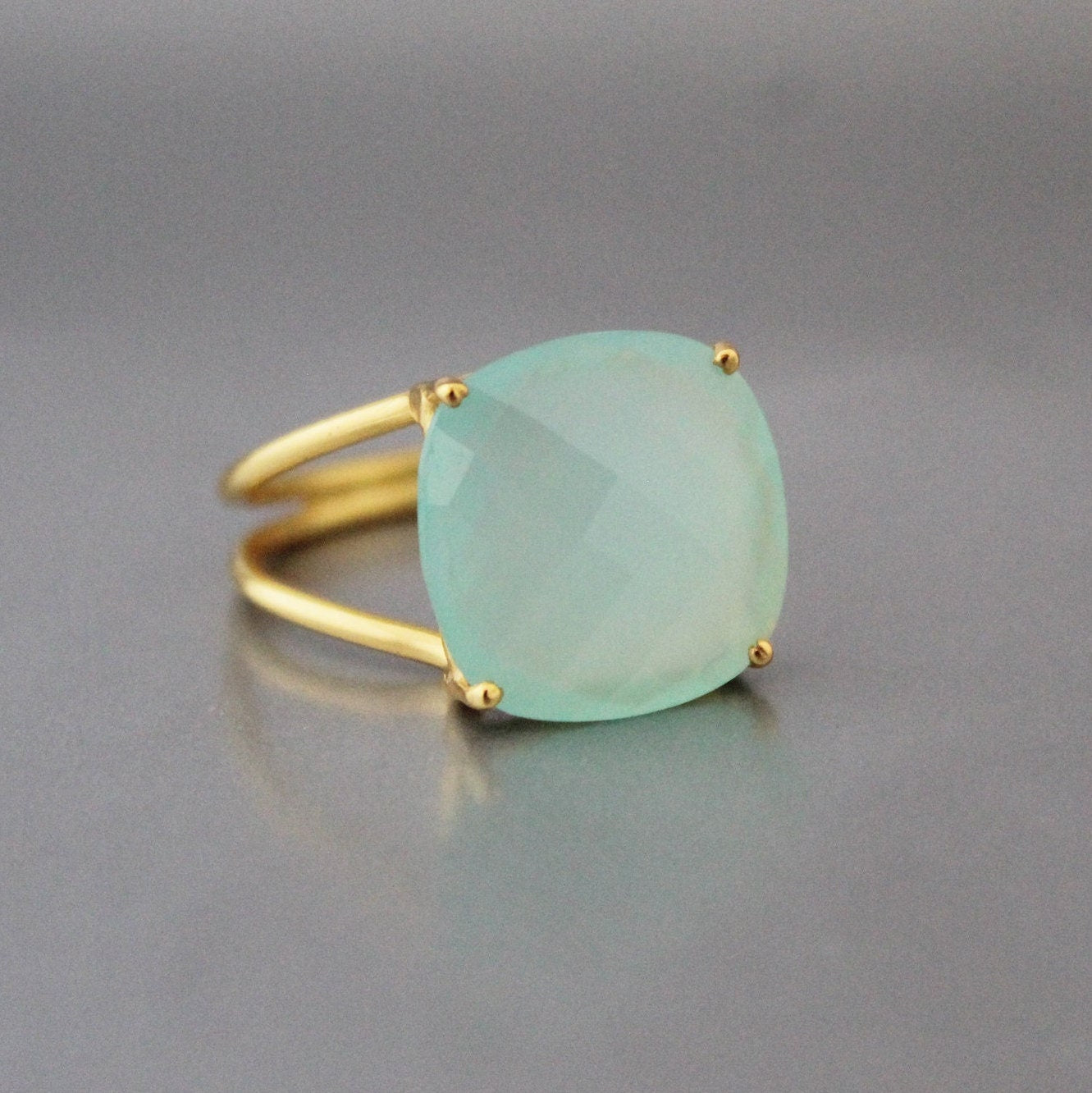 Aqua Chalcedony Ring: Sterling Silver March Birthstone Jewelry