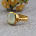 Aqua Chalcedony Ring: Hammered Sterling Silver Band, Gemstone Jewelry
