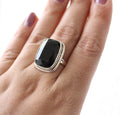 Black Onyx Sterling Silver Ring: Large Rectangle Birthstone Jewelry