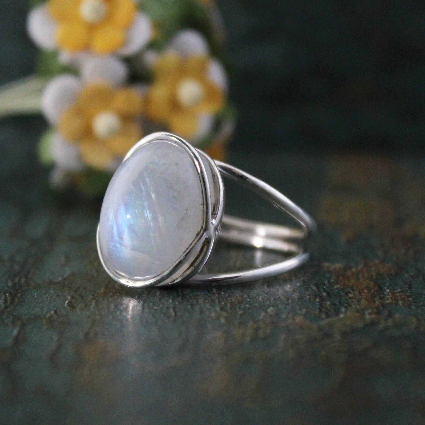 Rainbow Moonstone Ring, 925 Sterling Silver, Nature Inspired Ring, Promise Ring, Women Gift