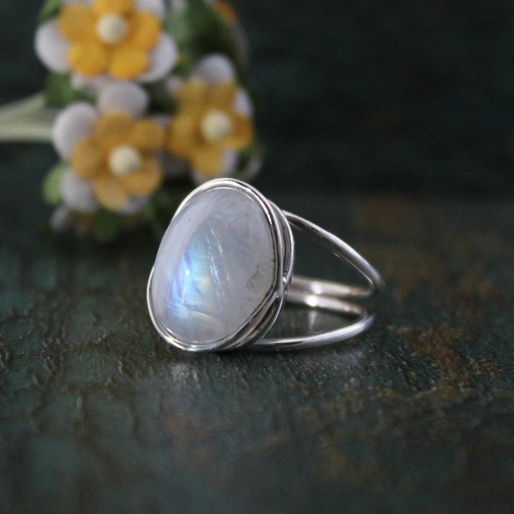 Rainbow Moonstone Ring, 925 Sterling Silver, Nature Inspired Ring, Promise Ring, Women Gift