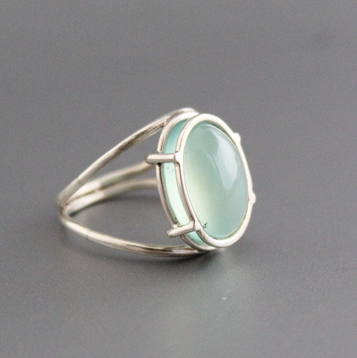 Aqua Chalcedony Ring, Handmade Sterling Silver Minimalist Gemstone, Birthstone Ring for Mom, Mothers Day Gift, Personalized Ring