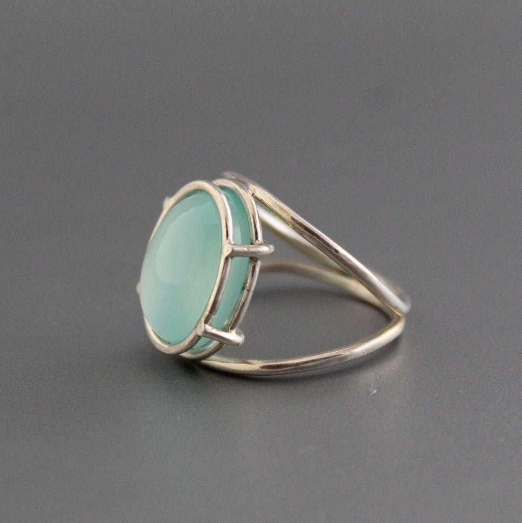 Aqua Chalcedony Ring, Handmade Sterling Silver Minimalist Gemstone, Birthstone Ring for Mom, Mothers Day Gift, Personalized Ring