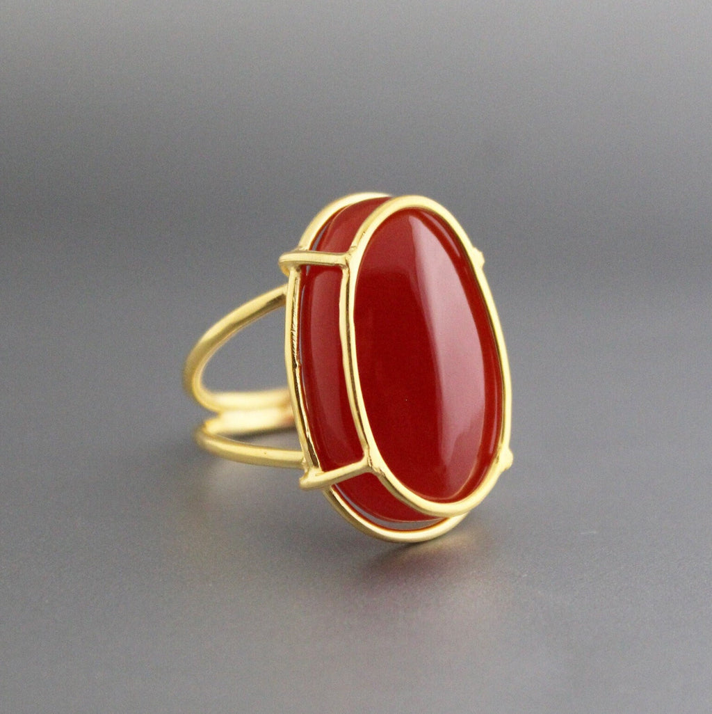 Carnelian Ring, Large Oval Cabochon, Gemstone Ring, 18k Gold Plated Ring, Statement Boho Ring, 925 Sterling Silver Ring