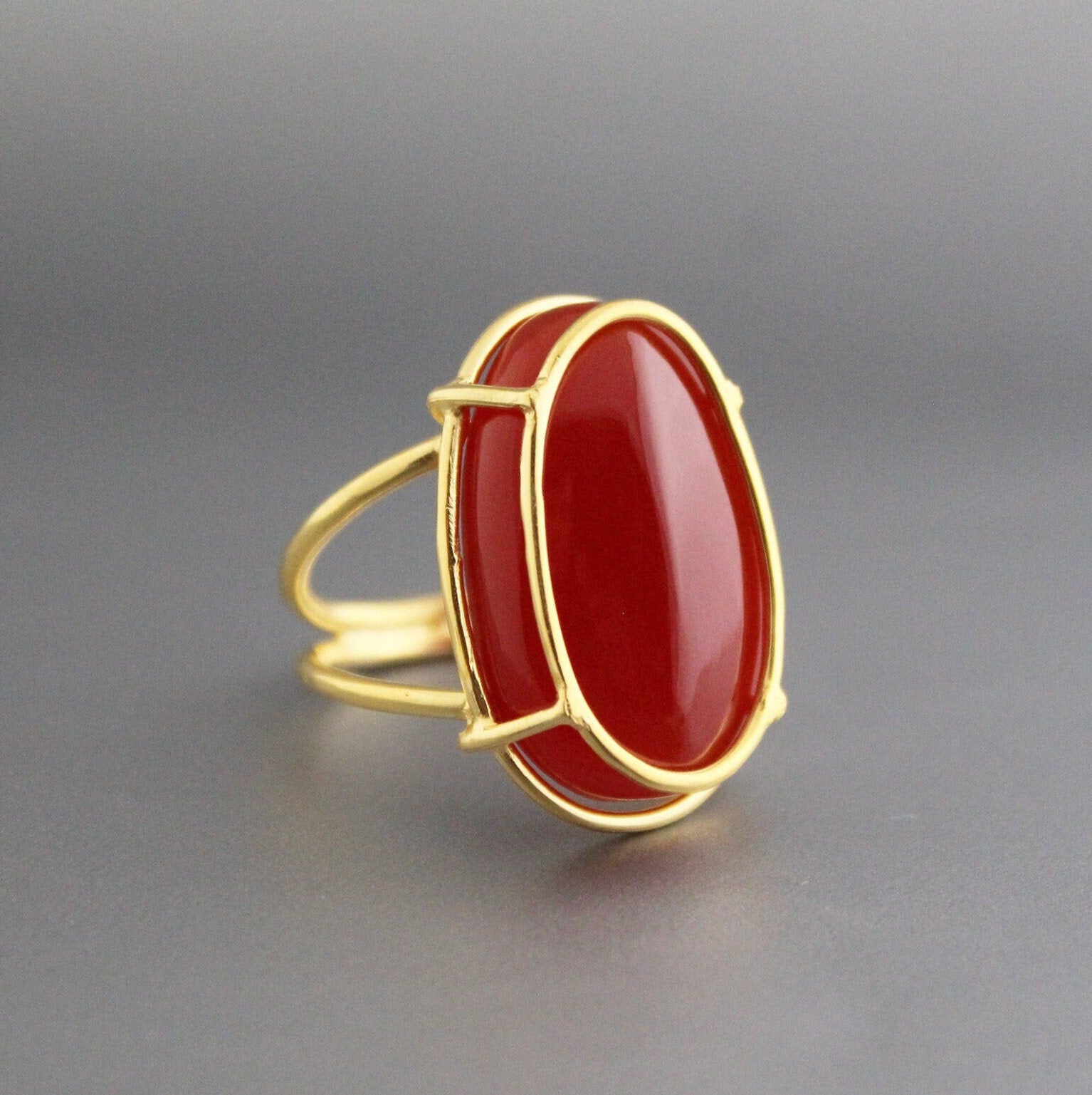 Carnelian Ring, Large Oval Cabochon, Gemstone Ring, 18k Gold Plated Ring, Statement Boho Ring, 925 Sterling Silver Ring