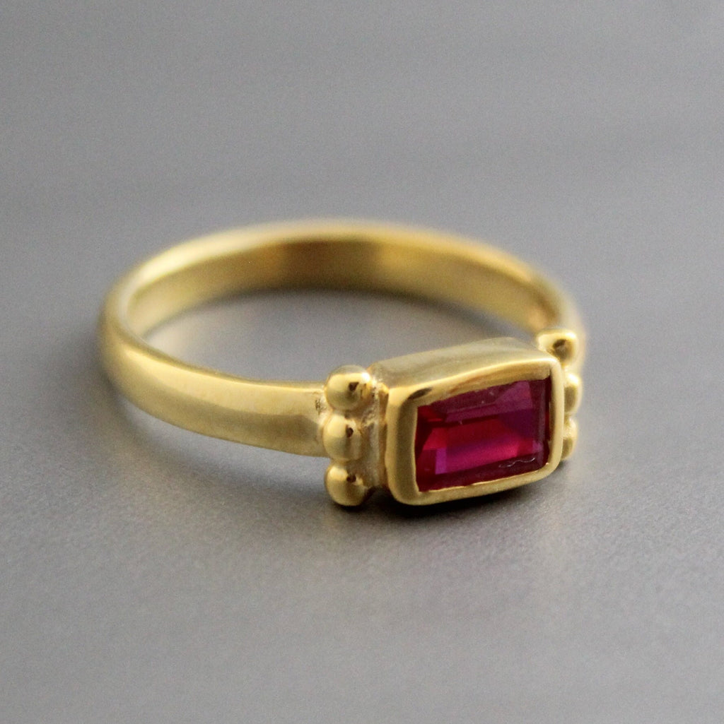 Ruby Engagement Rings, Baguette Ring in 18k Gold, Birthstone Jewelry, Dainty July Birthstone Gold Filled Custom Minimalist Mothers Ring