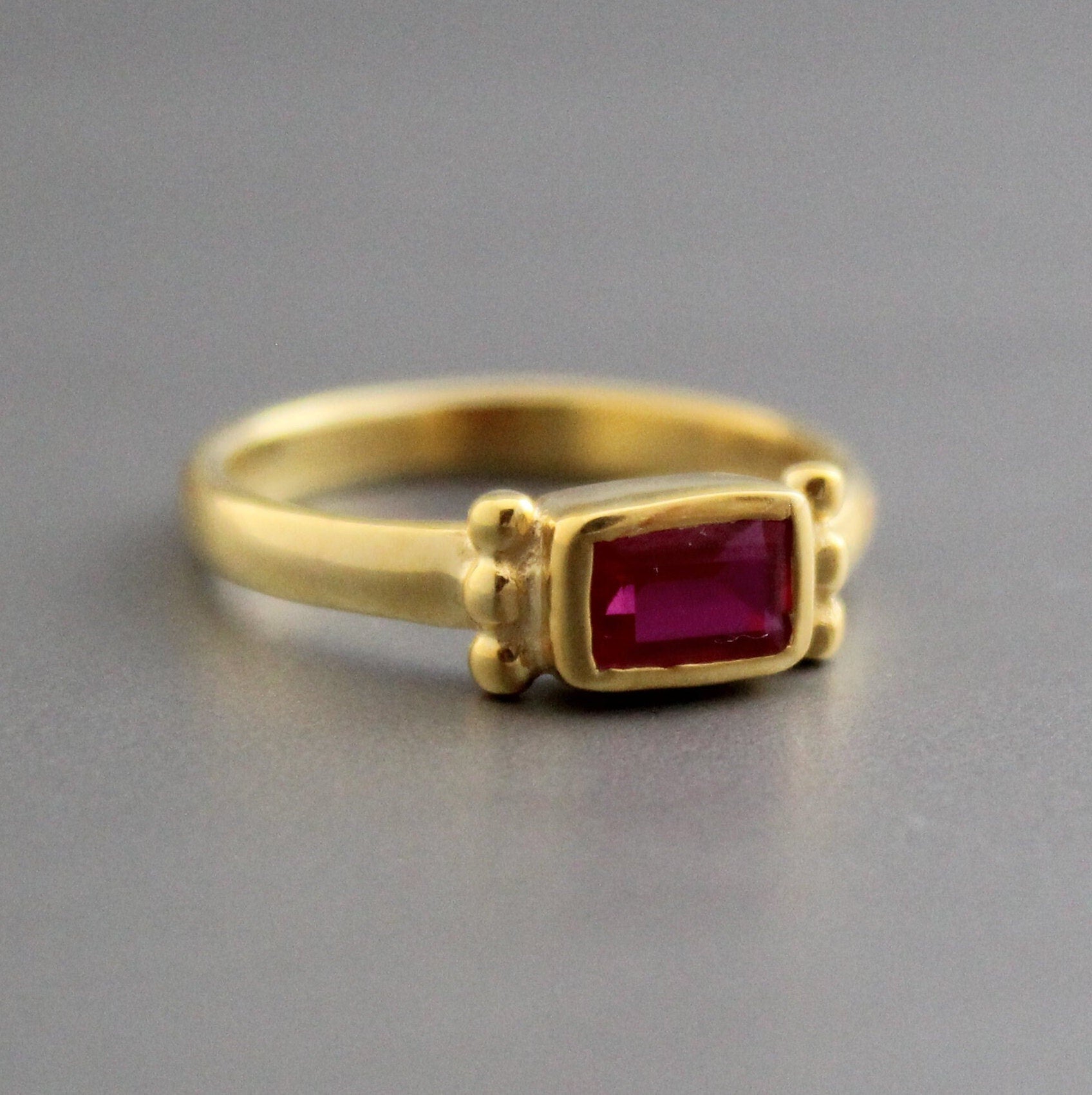 Ruby Engagement Rings, Baguette Ring in 18k Gold, Birthstone Jewelry, Dainty July Birthstone Gold Filled Custom Minimalist Mothers Ring