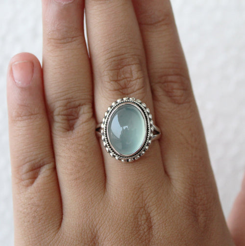 Aqua Chalcedony Sterling Silver Ring, Handmade Bohemian Jewelry, gift for Mom