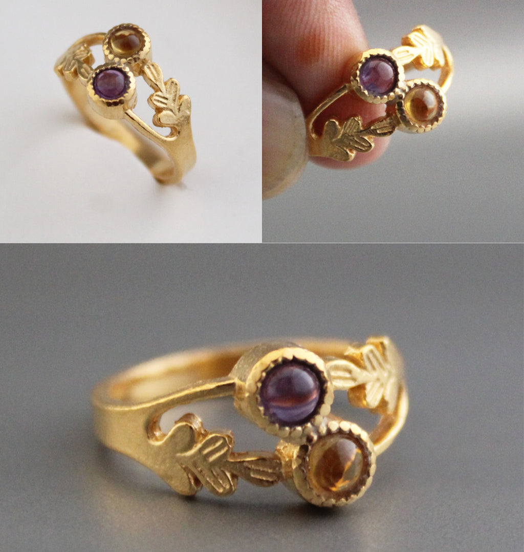 Citrine Ring, Amethyst Ring, Multi stone rings, Birthstone Ring for Mom, Mothers Day Gift, Personalized Birthstone Jewelry Gift for Her