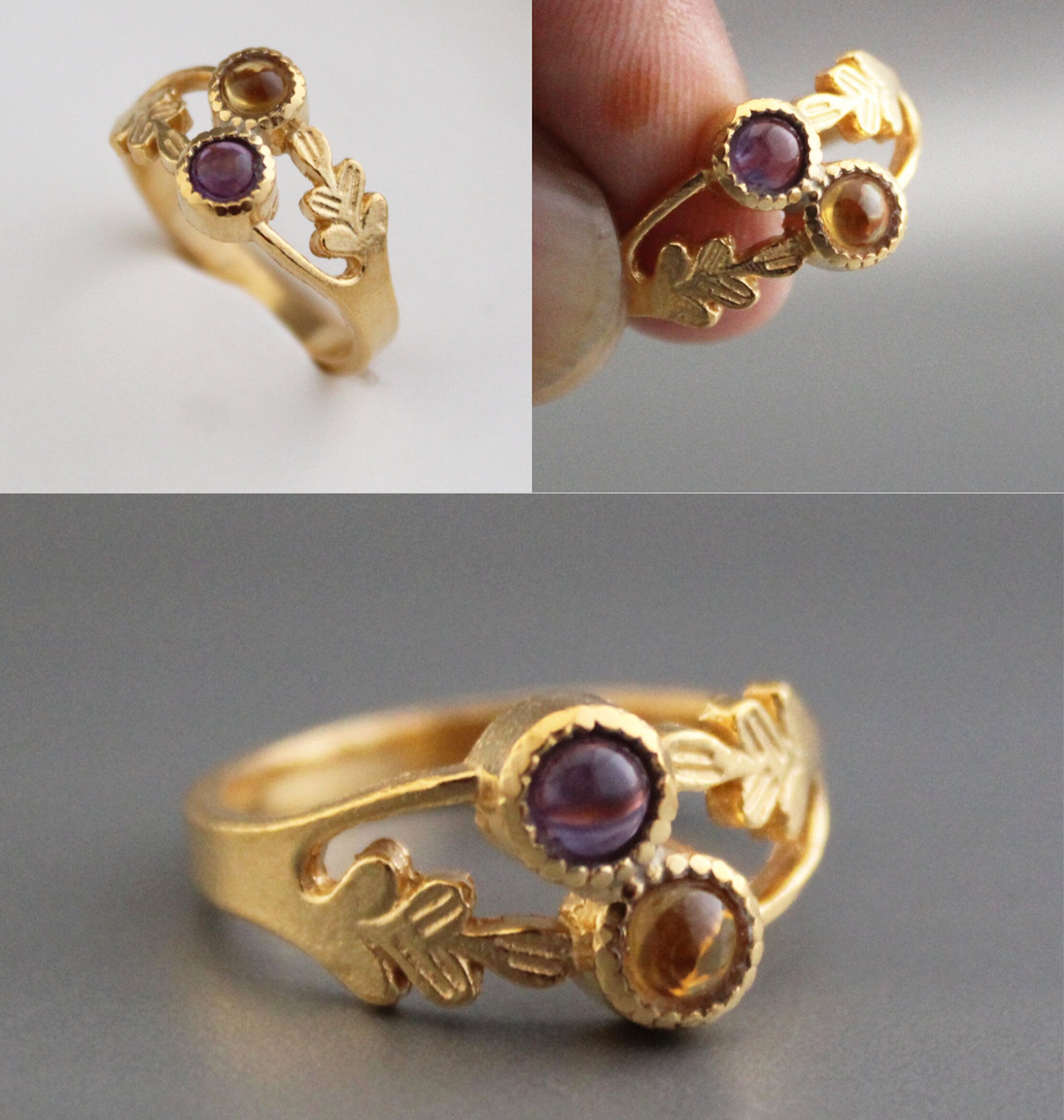 Citrine Ring, Amethyst Ring, Multi stone rings, Birthstone Ring for Mom, Mothers Day Gift, Personalized Birthstone Jewelry Gift for Her