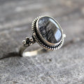Black Rutile Quartz Ring, Oval Sterling Silver Gemstone Ring, Rutilated Quartz Ring, Handmade Gift for Her