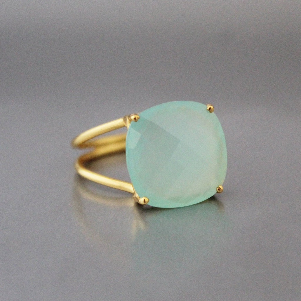 Aqua Chalcedony Ring: Sterling Silver March Birthstone Jewelry