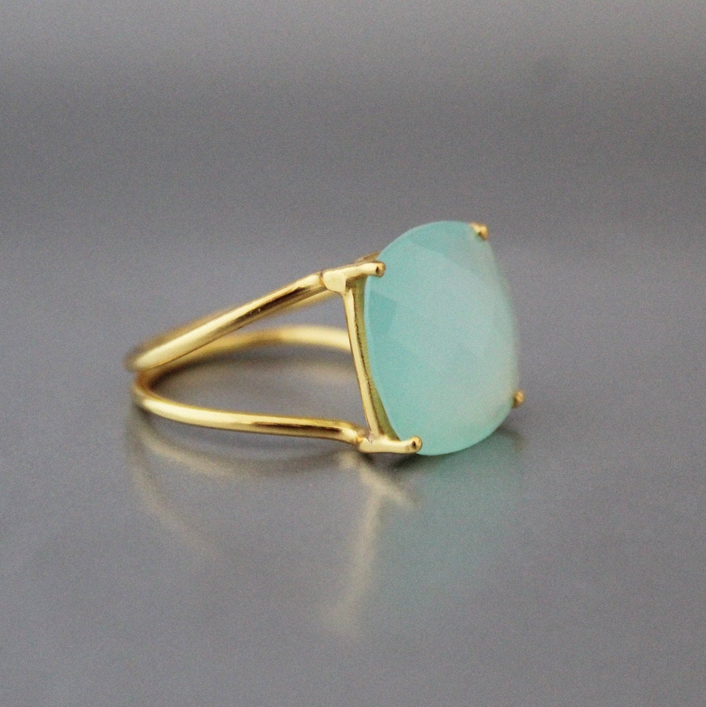 Aqua Chalcedony Ring: Sterling Silver March Birthstone Jewelry