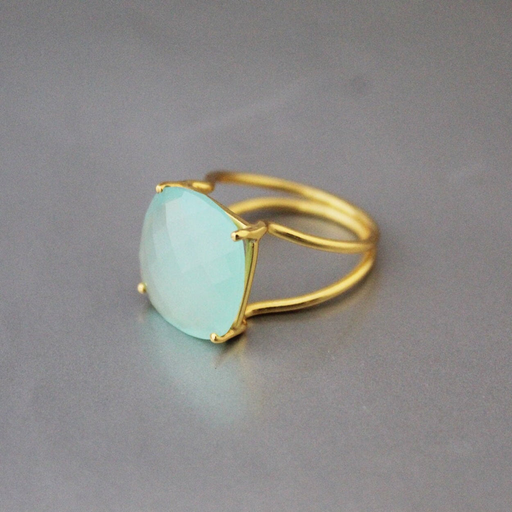 Aqua Chalcedony Ring: Sterling Silver March Birthstone Jewelry