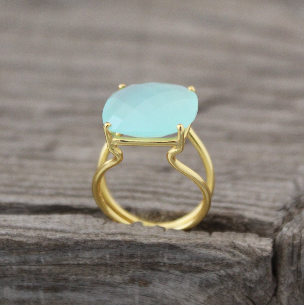 Aqua Chalcedony Ring: Sterling Silver March Birthstone Jewelry