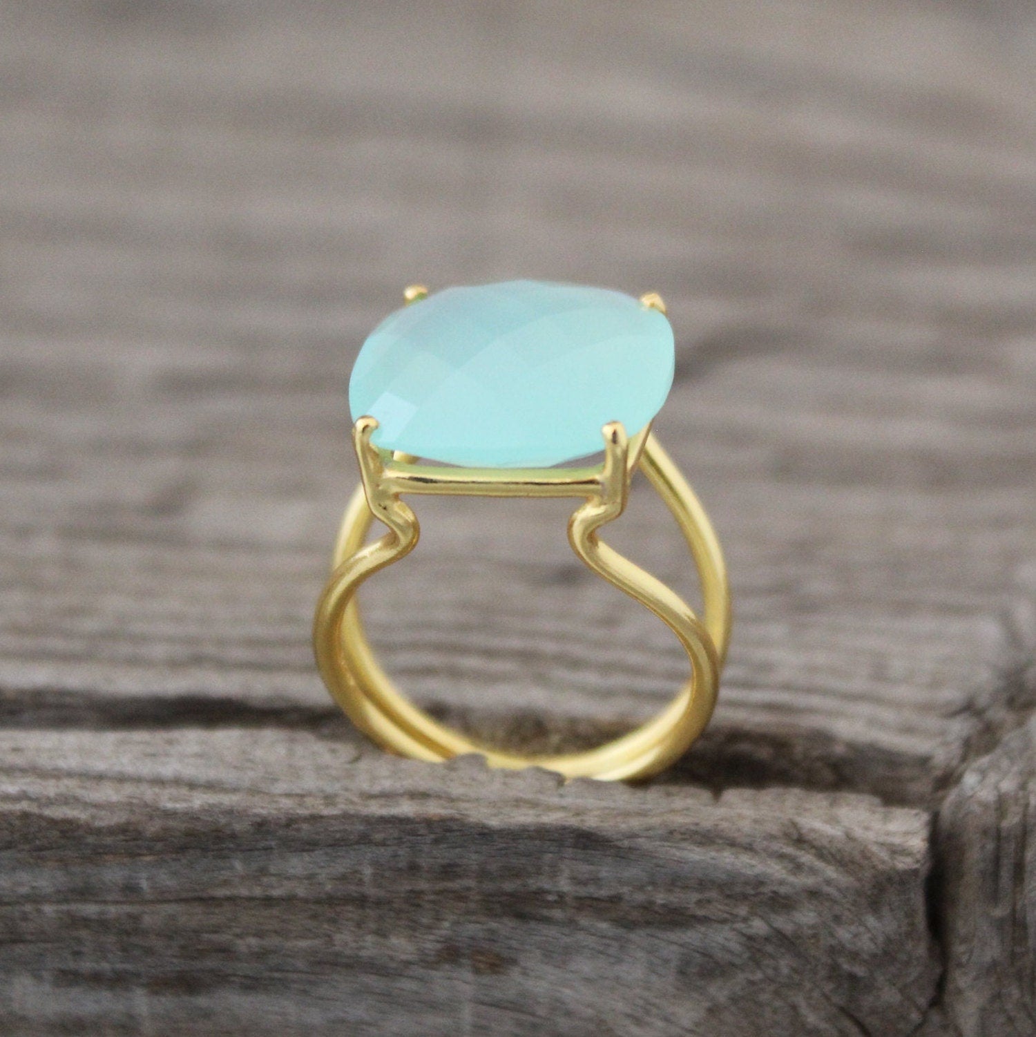 Aqua Chalcedony Ring: Sterling Silver March Birthstone Jewelry