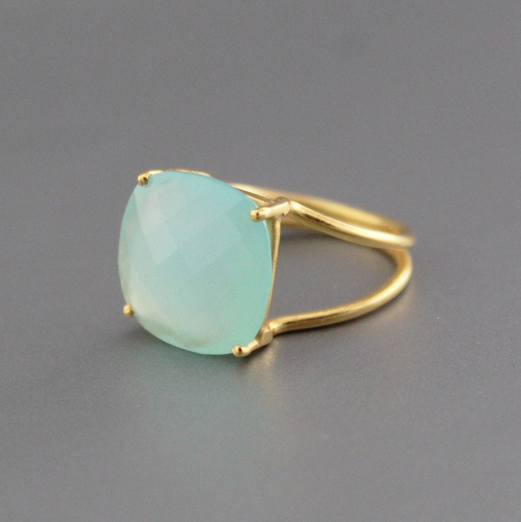 Aqua Chalcedony Ring: Sterling Silver March Birthstone Jewelry