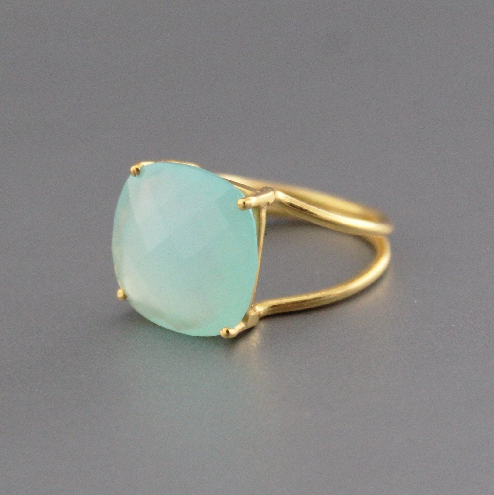 Aqua Chalcedony Ring: Sterling Silver March Birthstone Jewelry