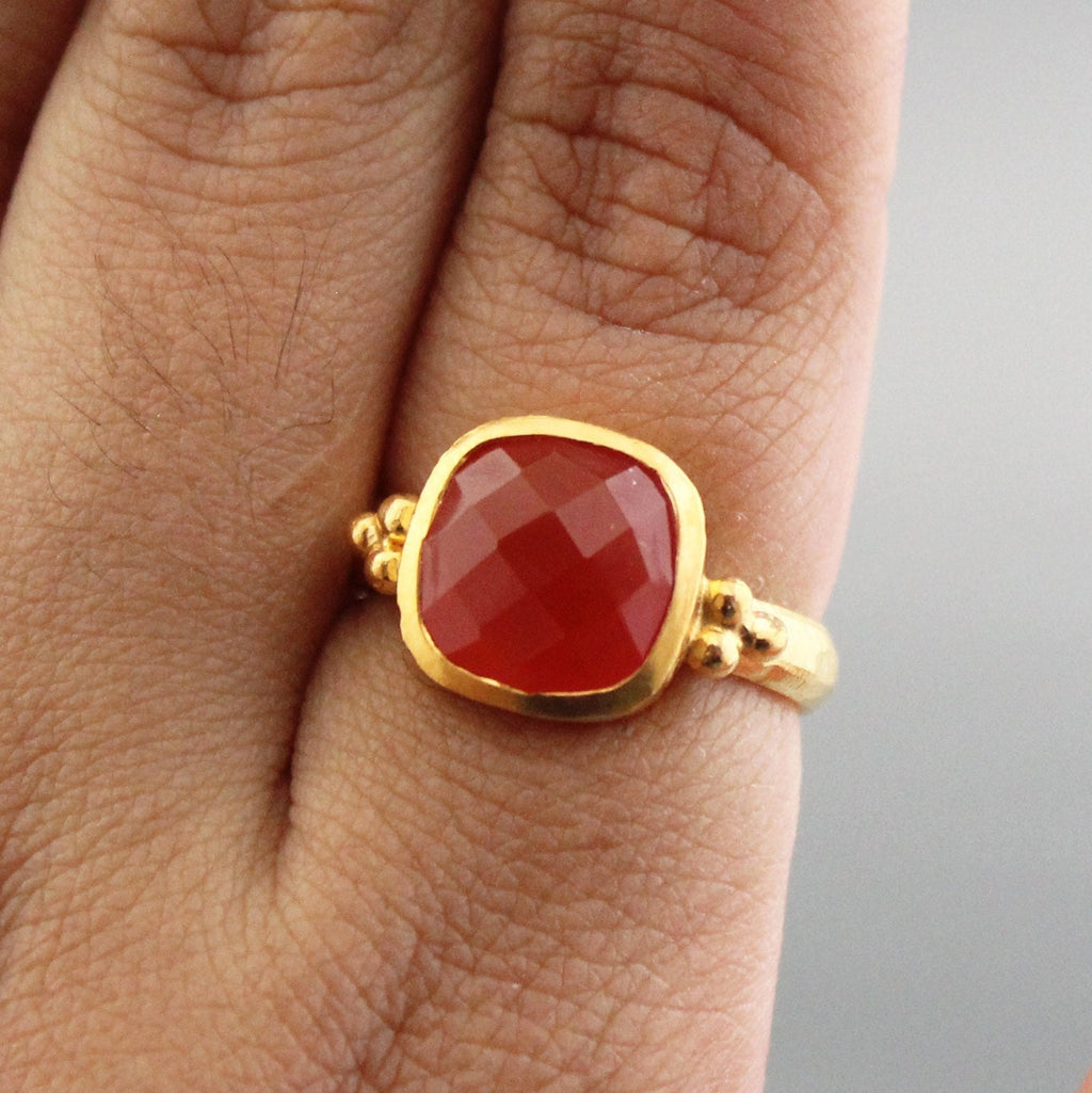 Carnelian ring, 18K Gold Vermiel, Personalized Gifts For Mom, Handmade Jewellery, Cushion Stone Ring, Engagement Ring, Pretty Ring