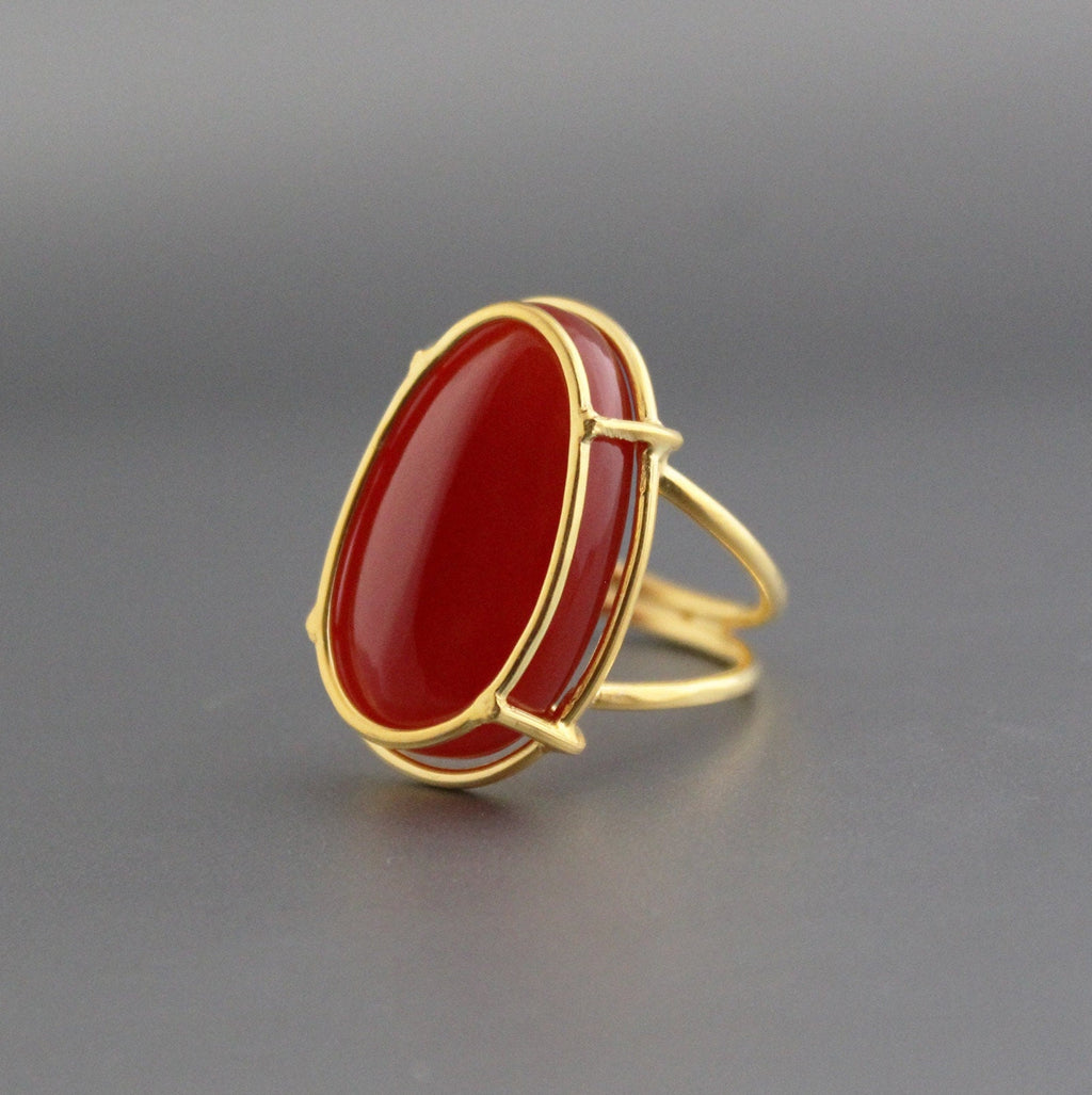 Carnelian Ring, Large Oval Cabochon, Gemstone Ring, 18k Gold Plated Ring, Statement Boho Ring, 925 Sterling Silver Ring