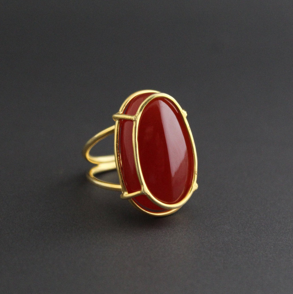 Carnelian Ring, Large Oval Cabochon, Gemstone Ring, 18k Gold Plated Ring, Statement Boho Ring, 925 Sterling Silver Ring