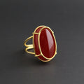 Carnelian Ring, Large Oval Cabochon, Gemstone Ring, 18k Gold Plated Ring, Statement Boho Ring, 925 Sterling Silver Ring