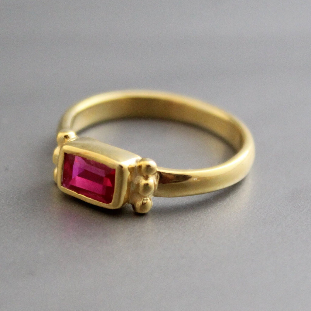 Ruby Engagement Rings, Baguette Ring in 18k Gold, Birthstone Jewelry, Dainty July Birthstone Gold Filled Custom Minimalist Mothers Ring