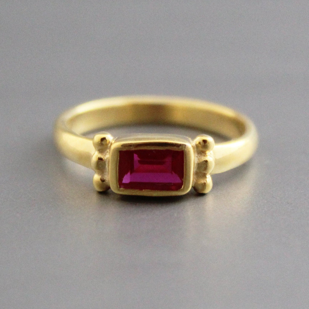 Ruby Engagement Rings, Baguette Ring in 18k Gold, Birthstone Jewelry, Dainty July Birthstone Gold Filled Custom Minimalist Mothers Ring