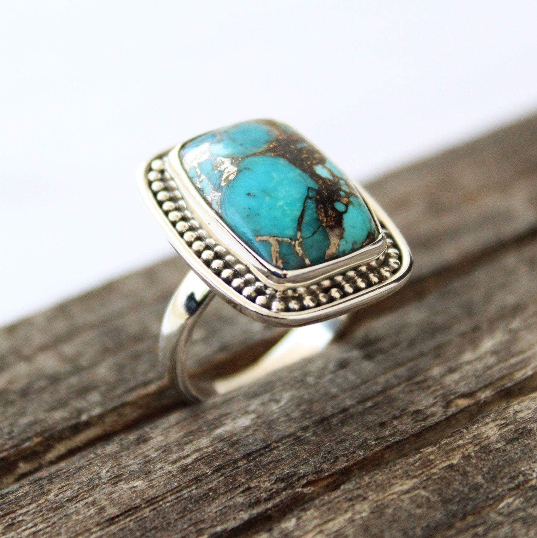 Copper Turquoise Ring, December Birthstone, turquoisering, turquoise gifts for her, turquoise 925 silver