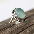 Aqua Chalcedony Sterling Silver Ring, Handmade Bohemian Jewelry, gift for Mom