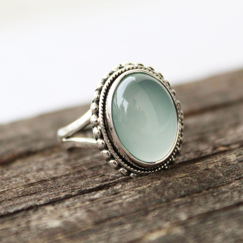 Aqua Chalcedony Sterling Silver Ring, Handmade Bohemian Jewelry, gift for Mom