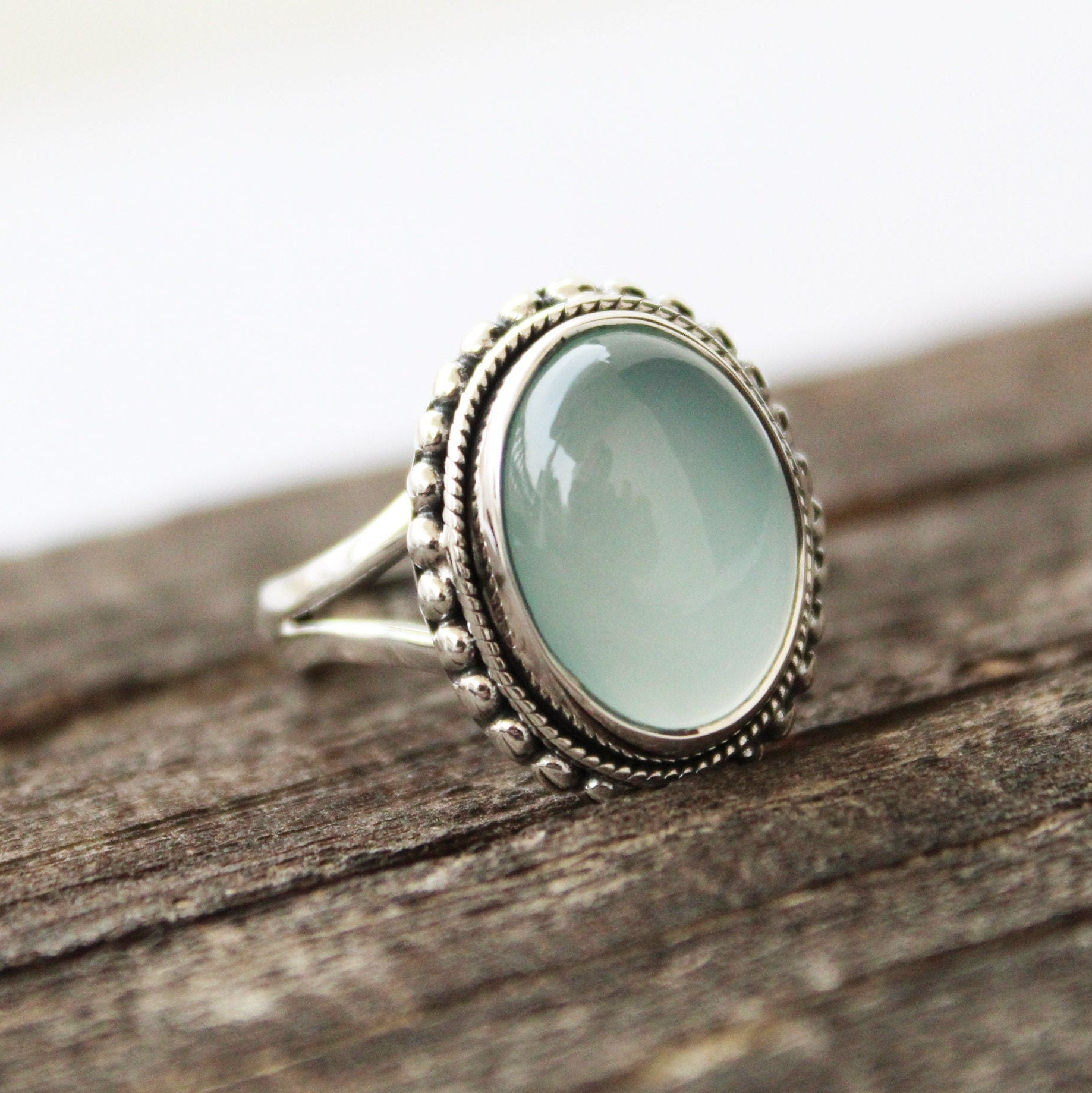 Aqua Chalcedony Sterling Silver Ring, Handmade Bohemian Jewelry, gift for Mom
