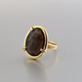 Smokey Quartz Ring, Sterling Silver Gold Plated, Handmade Statement, birthday gift, birthstone jewelry, Gifts for women