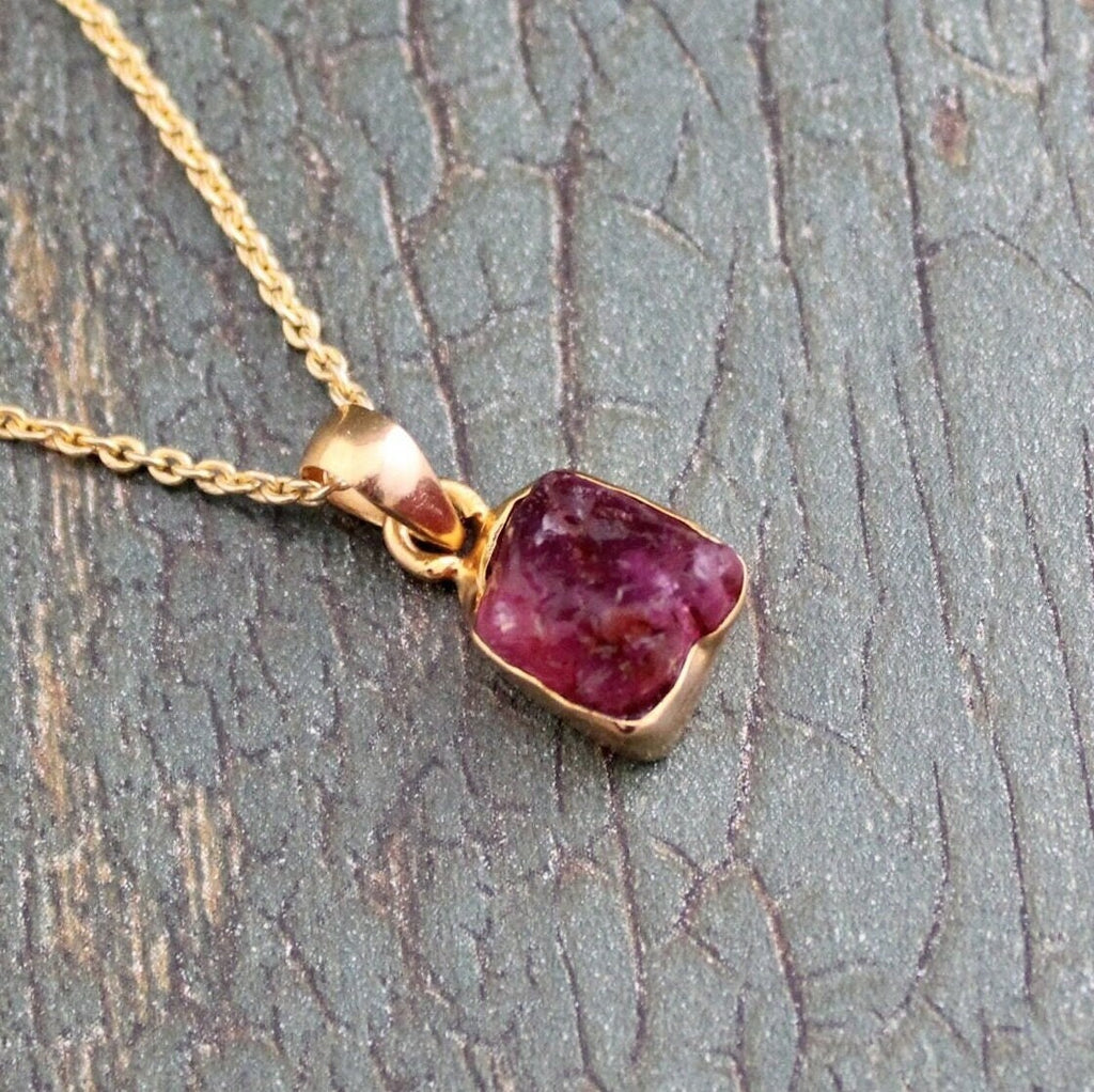 Raw Pink Tourmaline Necklace: Gold Plated Sterling Silver Pendant, October Birthstone, Silver, Gold Vermiel