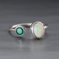 Emerald and Ethiopian Opal Ring, Sterling Silver Adjustable Band, Emerald Engagment Ring, Unique Gift For Her