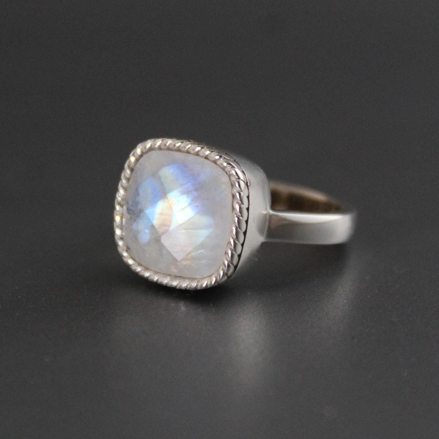 Handmade Rainbow Moonstone Ring, Sterling Silver Gemstone Jewelry, June Birthstone, Birthday Gifts, Gemstone Ring, Unique Jewelry