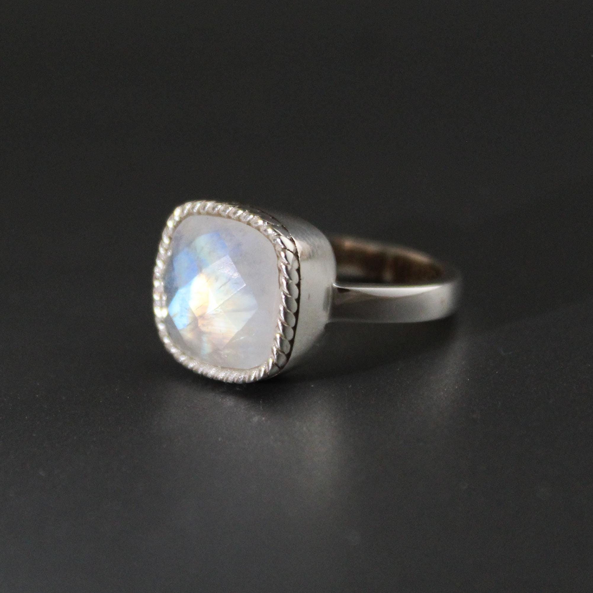 Handmade Rainbow Moonstone Ring, Sterling Silver Gemstone Jewelry, June Birthstone, Birthday Gifts, Gemstone Ring, Unique Jewelry
