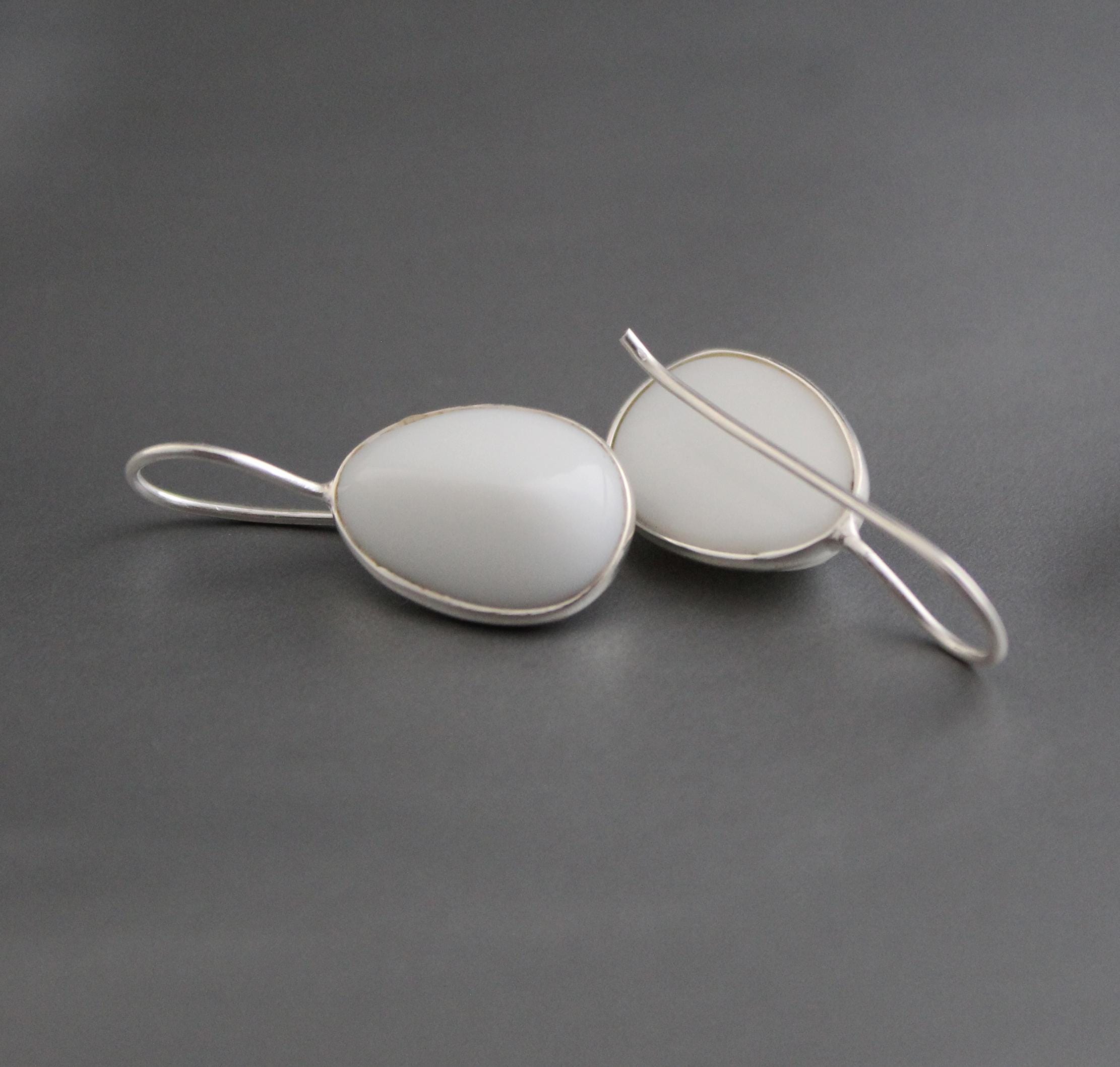 Handmade White Agate Drop Earrings: Minimalist Gemstone Jewelry