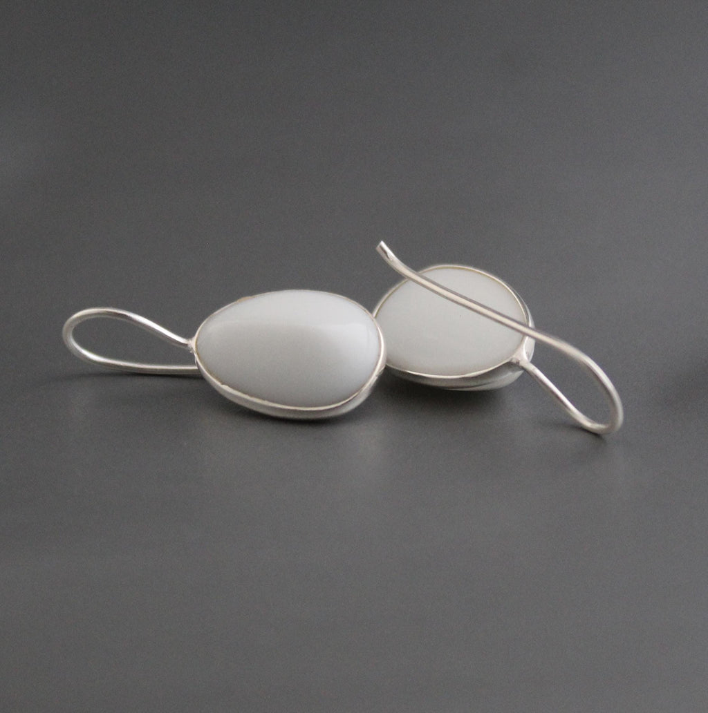 Handmade White Agate Drop Earrings: Minimalist Gemstone Jewelry