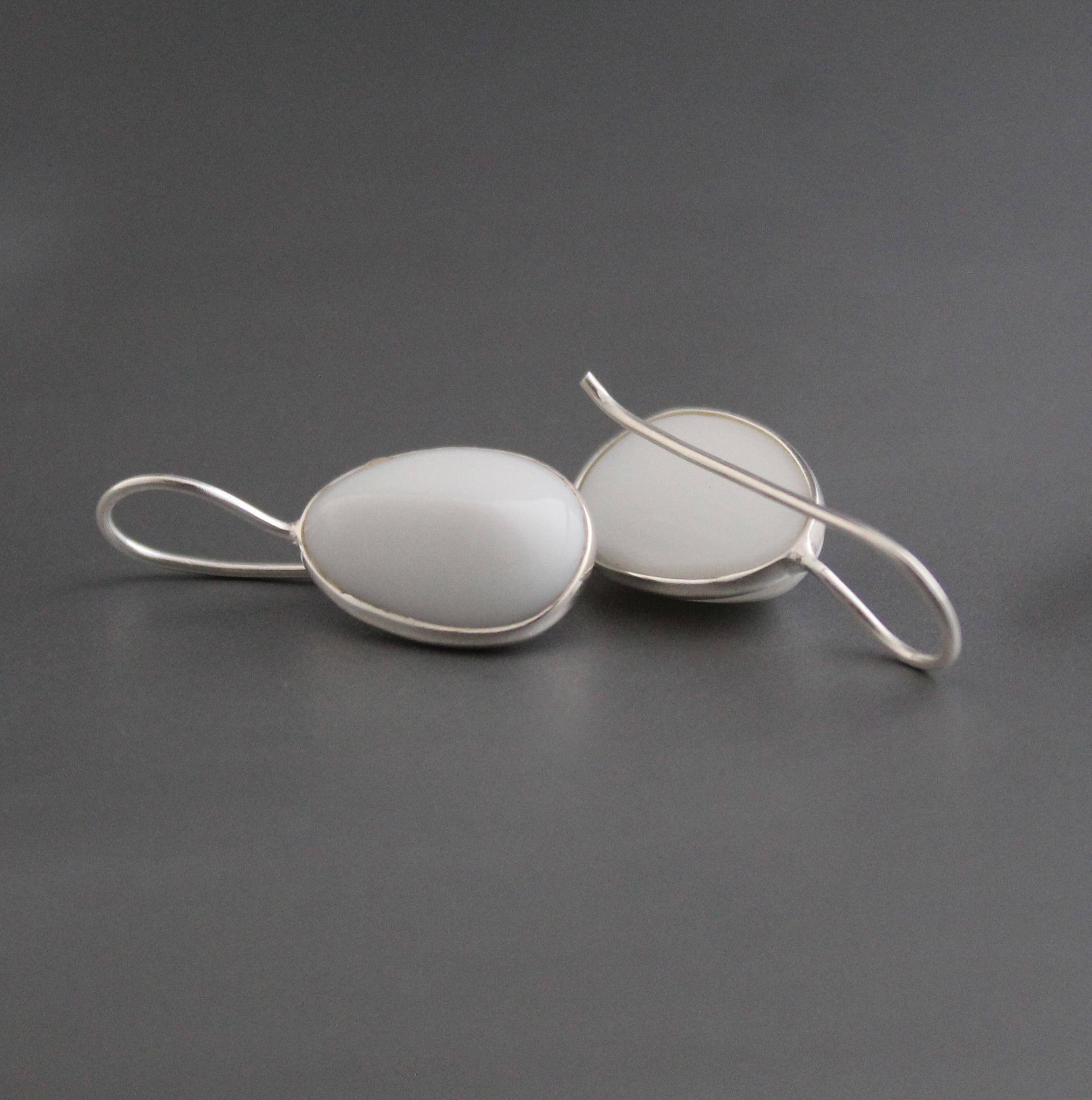 Handmade White Agate Drop Earrings: Minimalist Gemstone Jewelry