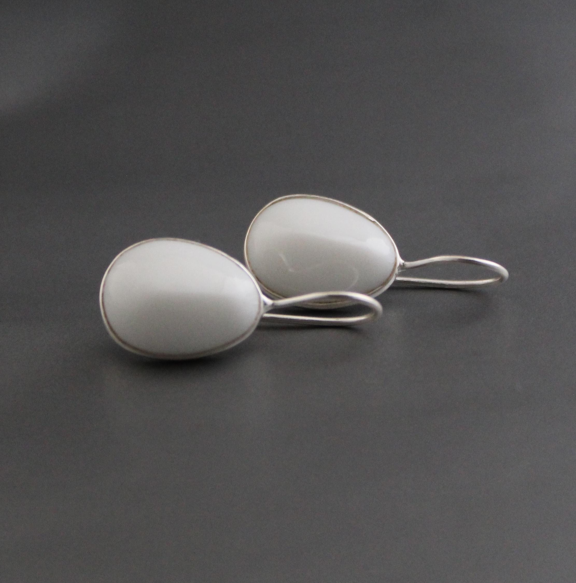 Handmade White Agate Drop Earrings: Minimalist Gemstone Jewelry