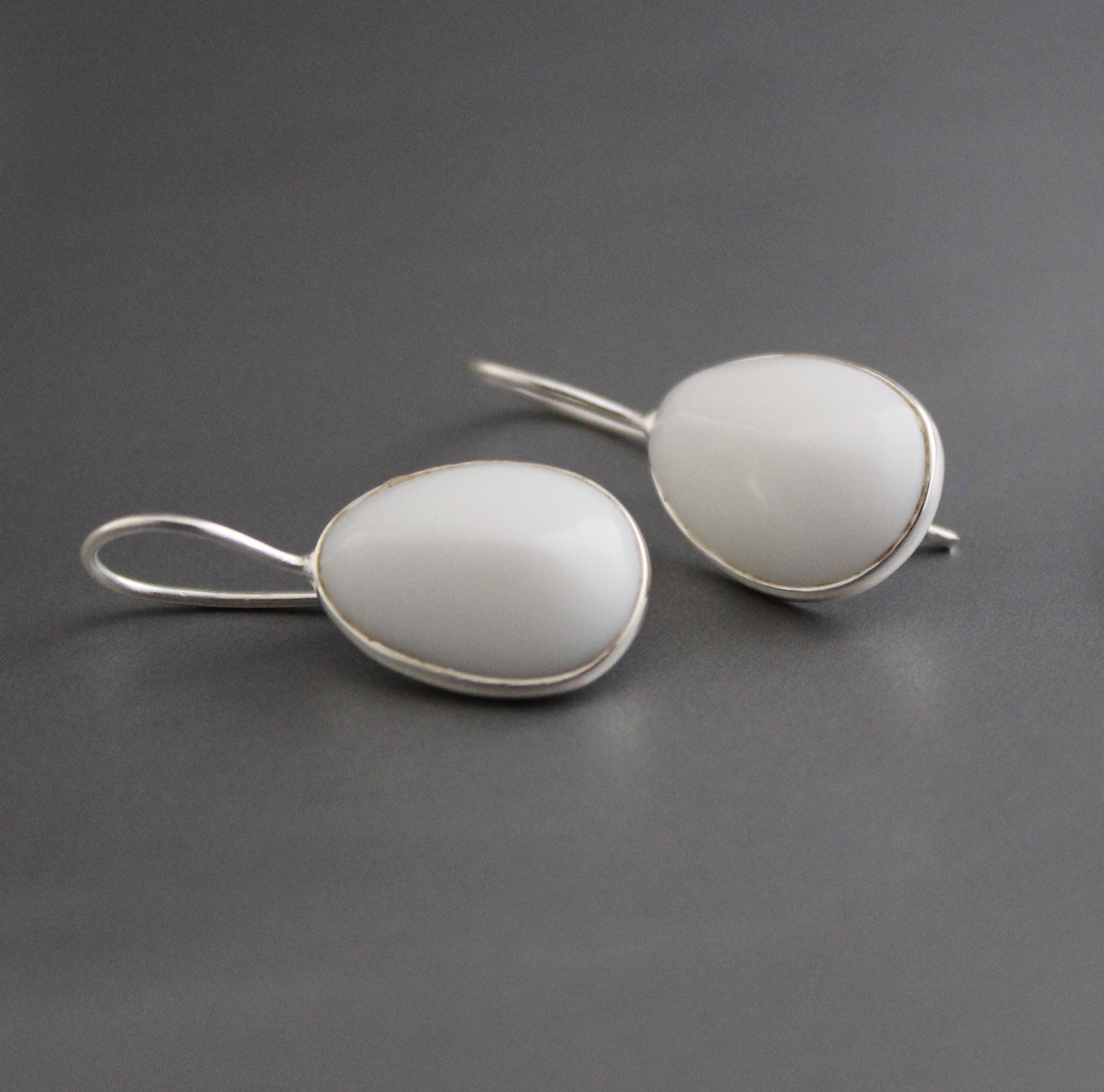 Handmade White Agate Drop Earrings: Minimalist Gemstone Jewelry