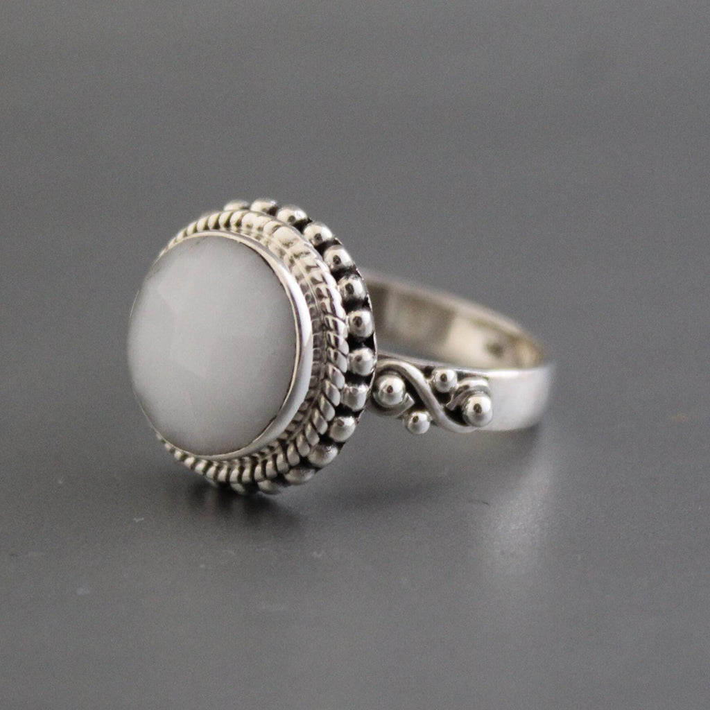 White Agate Ring, Dainty Sterling Silver Art Deco Ring, agatering, gift for girlfriend, personalized gifts