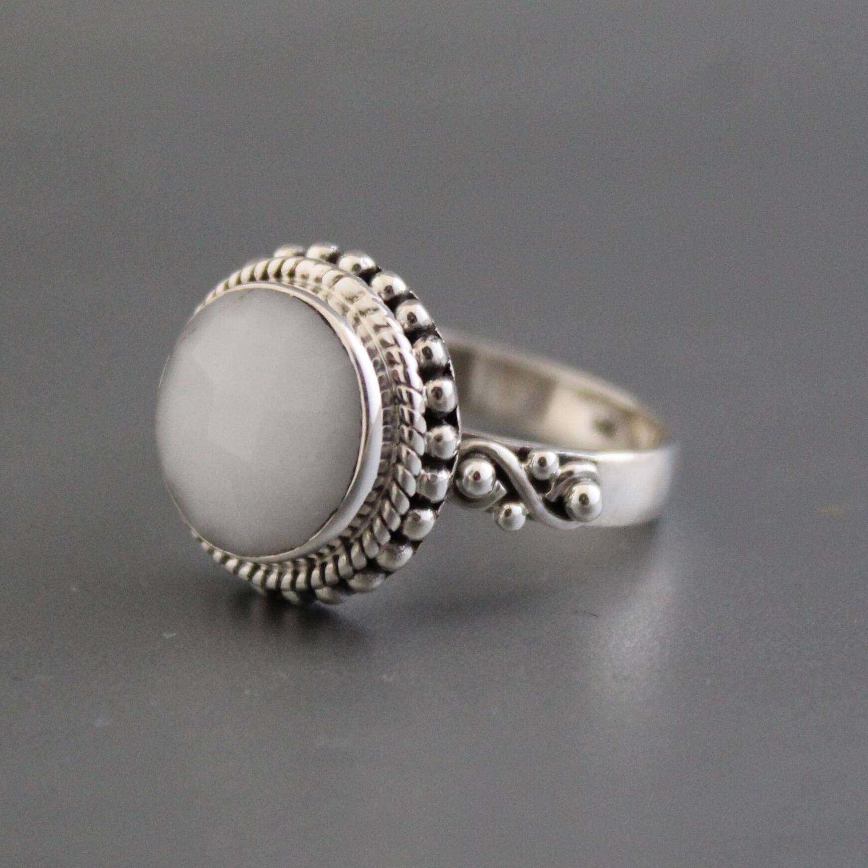 White Agate Ring, Dainty Sterling Silver Art Deco Ring, agatering, gift for girlfriend, personalized gifts