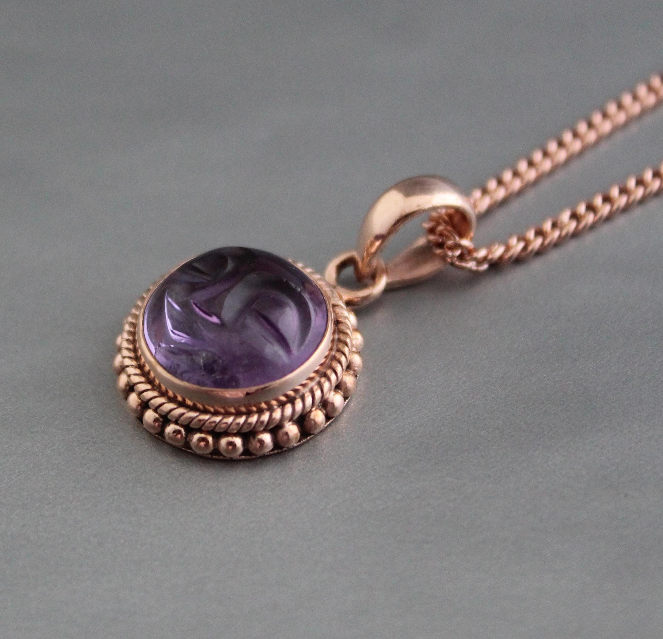 Amethyst Necklace, Rose Gold Necklace, Feburary Birthstone Jewelry, Boho Handmade, Personalized Gemstone Boho Jewelry