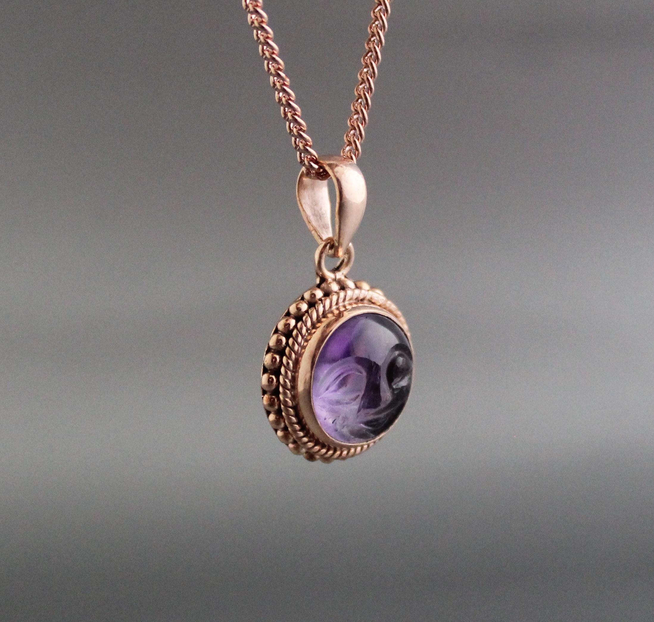 Amethyst Necklace, Rose Gold Necklace, Feburary Birthstone Jewelry, Boho Handmade, Personalized Gemstone Boho Jewelry