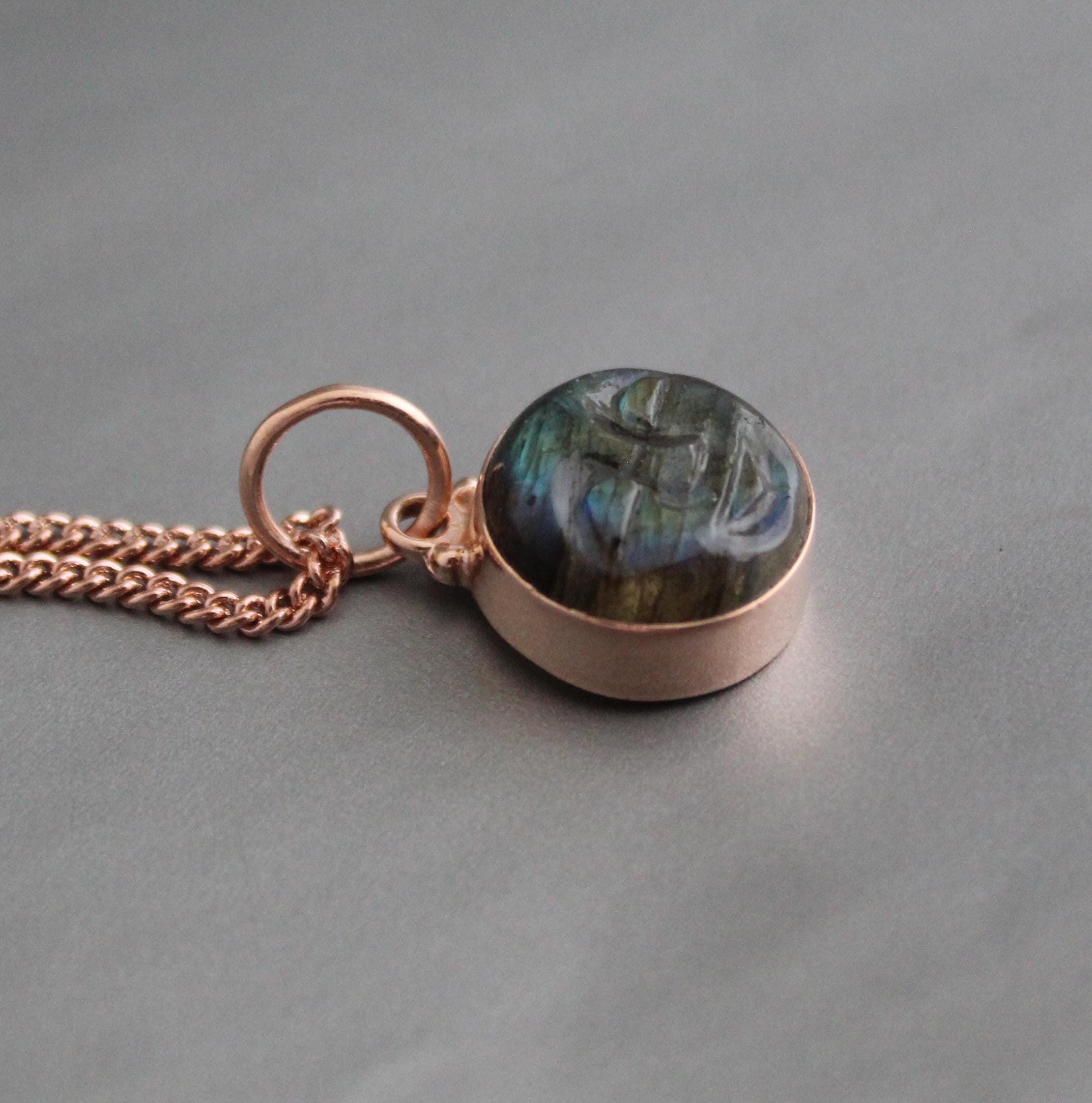 Celestial Jewelry Labradorite Pendant, Rose Gold Necklace, Sterling Silver, Aura Protection, Gift For Sister