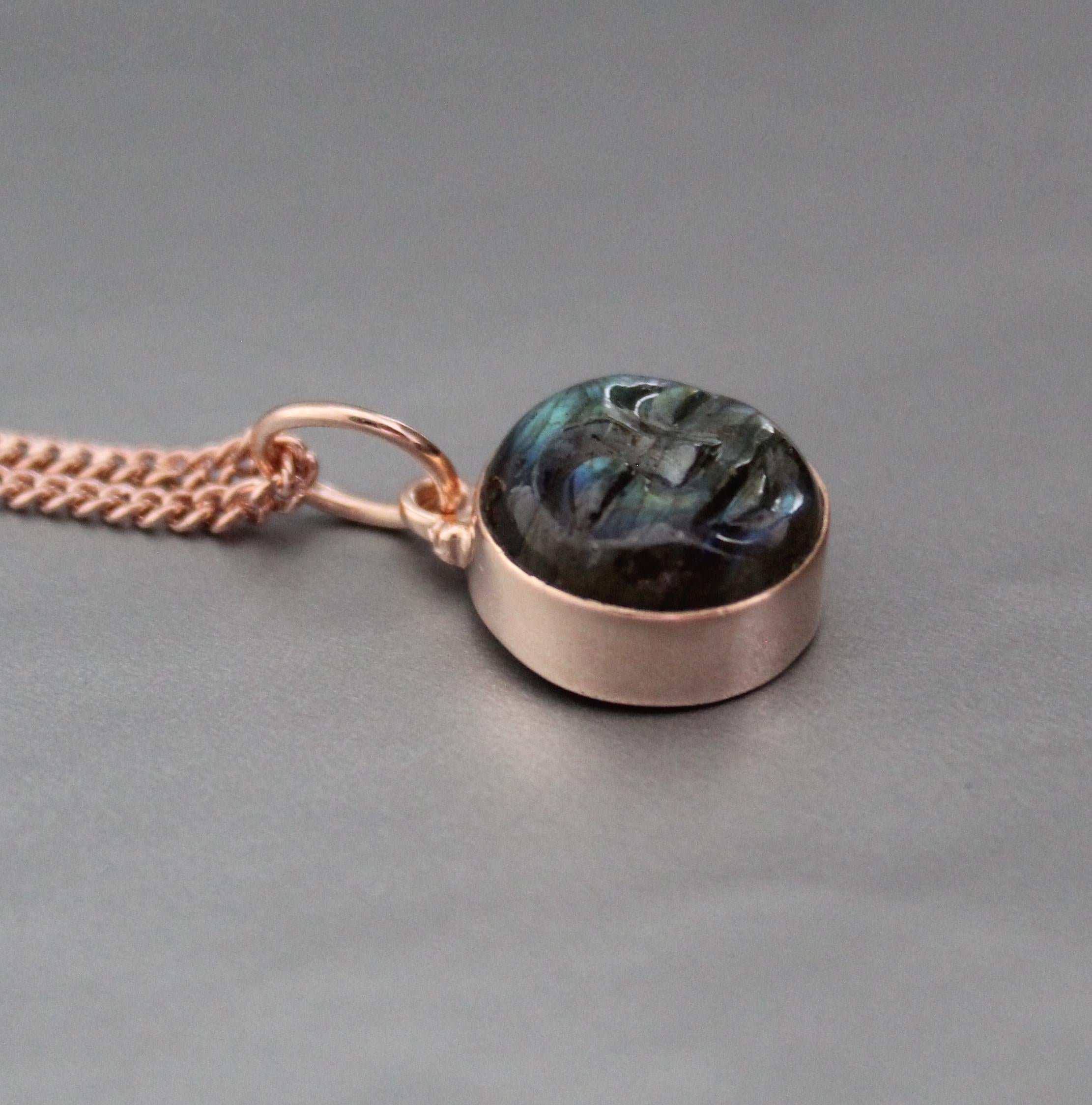 Handmade Rose Gold Labradorite Necklace, Sterling Silver Moon Face Pendant, Crystal Jewelry, Gold vermiel, Gift for her